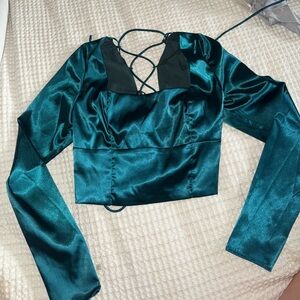 Mustard Seed size small green lace up blouse